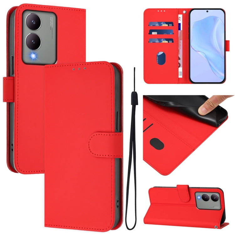 Skin Feel Solid Color Leather Phone Case with Lanyard, For vivo Y17S 4G Global, For vivo Y78 5G Global / V29 Lite