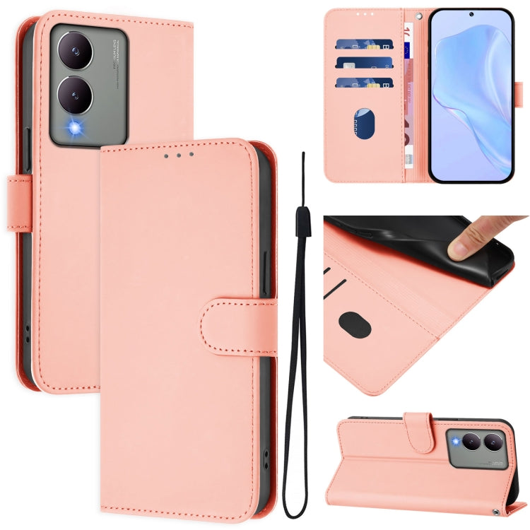 Skin Feel Solid Color Leather Phone Case with Lanyard, For vivo Y17S 4G Global, For vivo Y78 5G Global / V29 Lite
