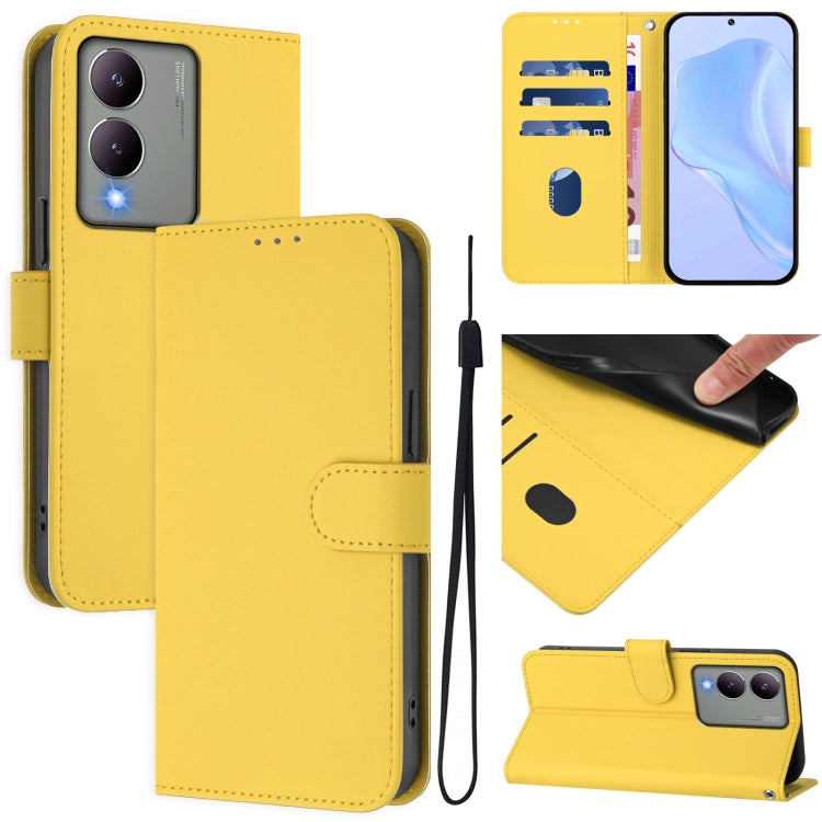 Skin Feel Solid Color Leather Phone Case with Lanyard, For vivo Y17S 4G Global, For vivo Y78 5G Global / V29 Lite