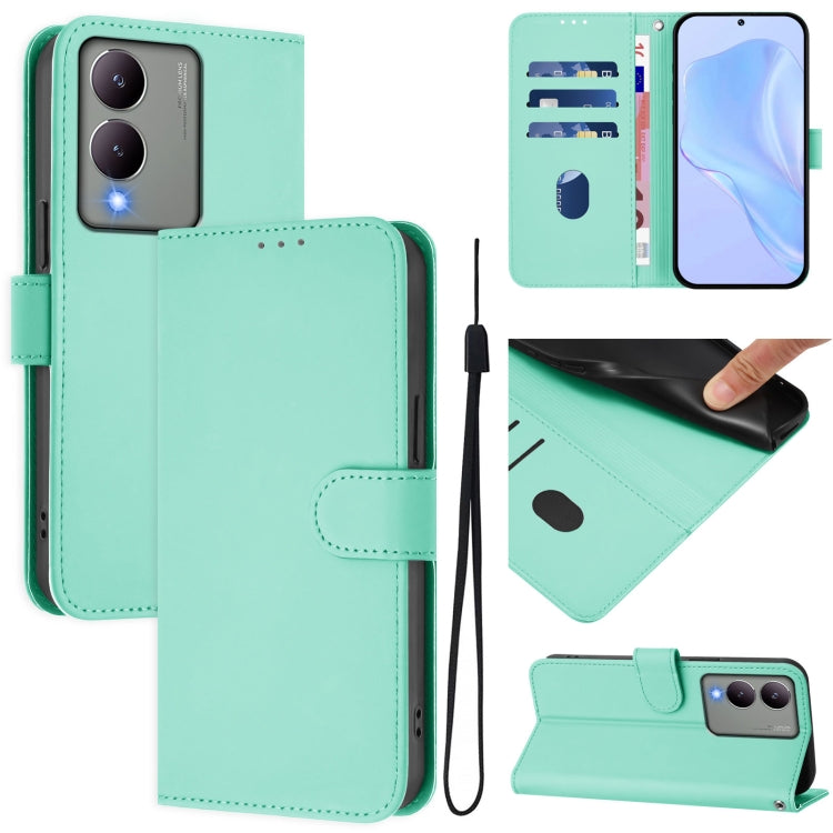 Skin Feel Solid Color Leather Phone Case with Lanyard, For vivo Y17S 4G Global, For vivo Y78 5G Global / V29 Lite