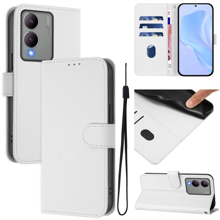 Skin Feel Solid Color Leather Phone Case with Lanyard, For vivo Y17S 4G Global, For vivo Y78 5G Global / V29 Lite