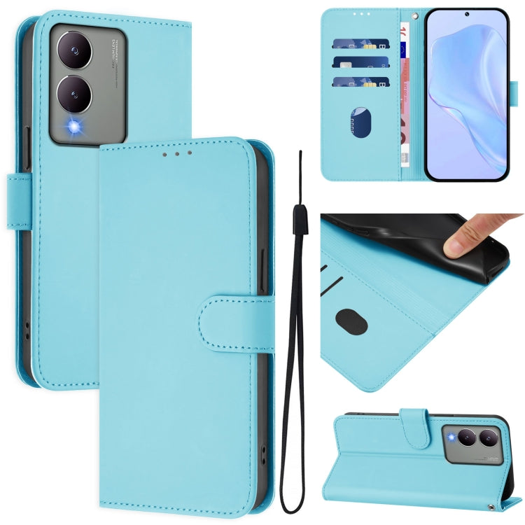 Skin Feel Solid Color Leather Phone Case with Lanyard, For vivo Y17S 4G Global, For vivo Y78 5G Global / V29 Lite