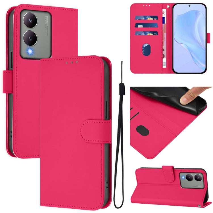 Skin Feel Solid Color Leather Phone Case with Lanyard, For vivo Y17S 4G Global, For vivo Y78 5G Global / V29 Lite