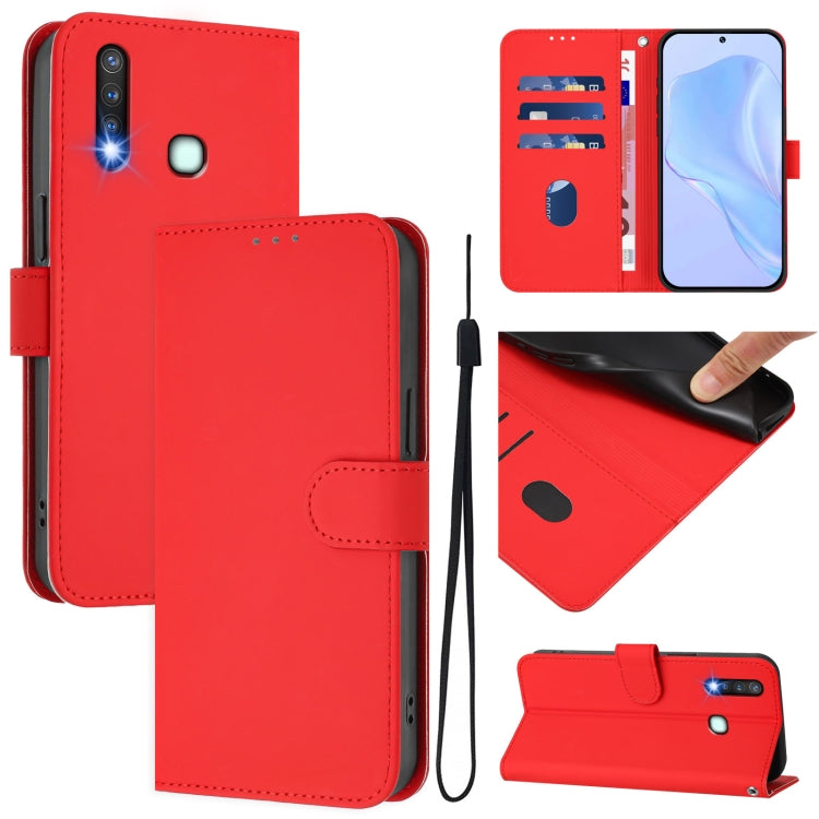 Skin Feel Solid Color Leather Phone Case with Lanyard, For vivo Y30 4G Global, For vivo Y19 / U3 / Y5S / Z5i / U20