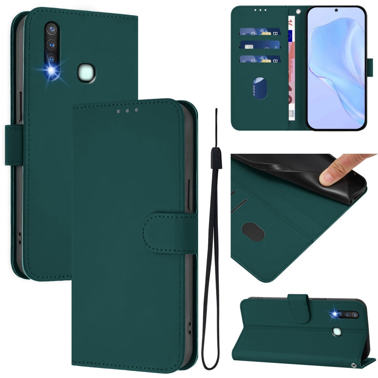 Skin Feel Solid Color Leather Phone Case with Lanyard, For vivo Y30 4G Global, For vivo Y19 / U3 / Y5S / Z5i / U20