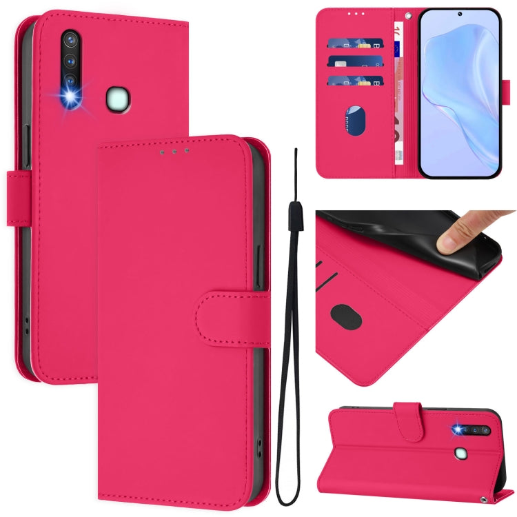 Skin Feel Solid Color Leather Phone Case with Lanyard, For vivo Y30 4G Global, For vivo Y19 / U3 / Y5S / Z5i / U20