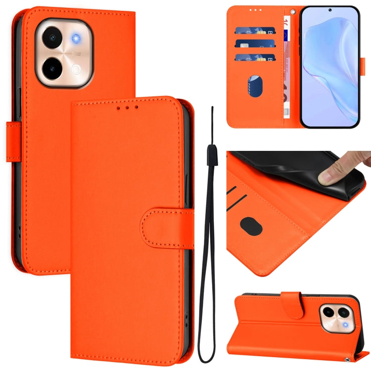 Skin Feel Solid Color Leather Phone Case with Lanyard, For vivo S19, For vivo Y28 4G
