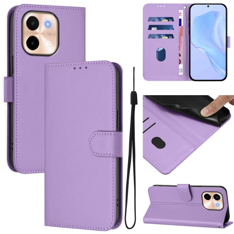 Skin Feel Solid Color Leather Phone Case with Lanyard, For vivo S19, For vivo Y28 4G