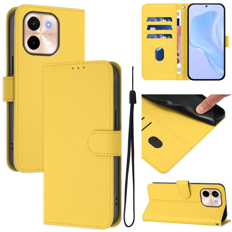 Skin Feel Solid Color Leather Phone Case with Lanyard, For vivo S19, For vivo Y28 4G