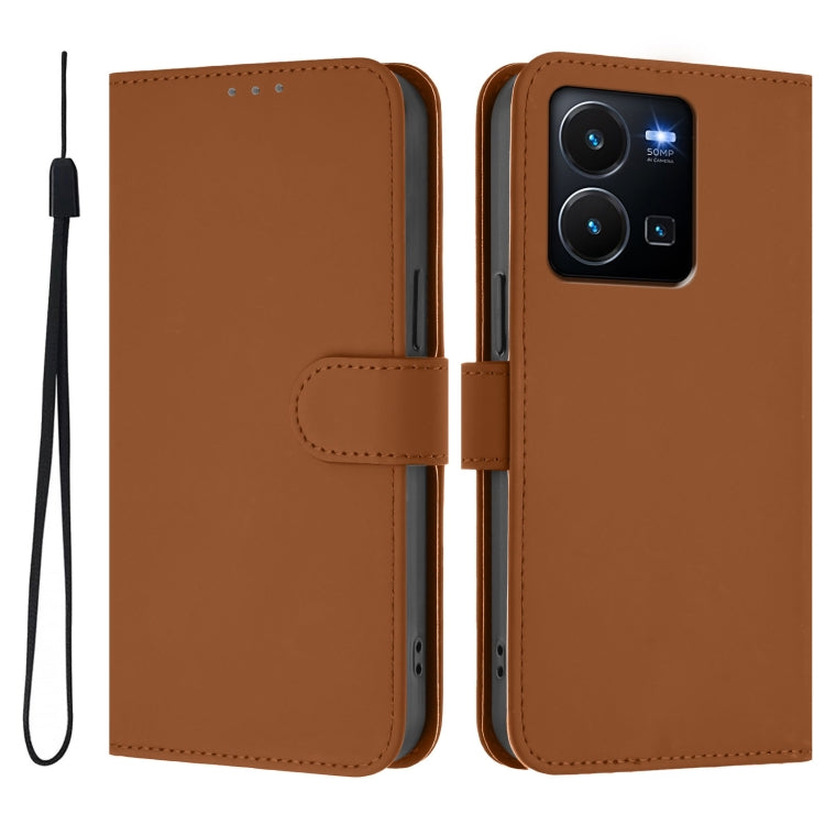 Skin Feel Solid Color Leather Phone Case with Lanyard, For vivo Y35 4G Global / Y22S 4G Global, For vivo Y55S 2023 5G / Y55 5G Global