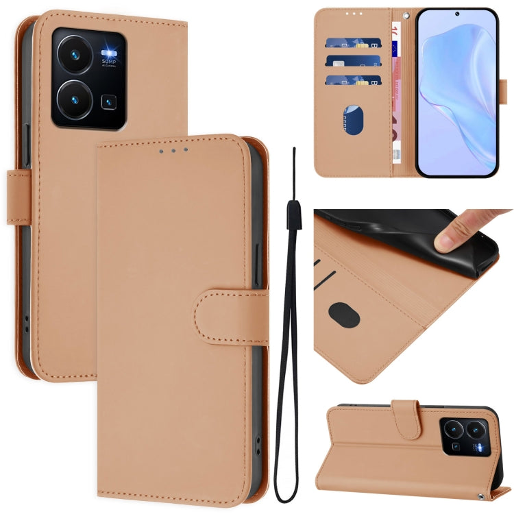 Skin Feel Solid Color Leather Phone Case with Lanyard, For vivo Y35 4G Global / Y22S 4G Global, For vivo Y55S 2023 5G / Y55 5G Global