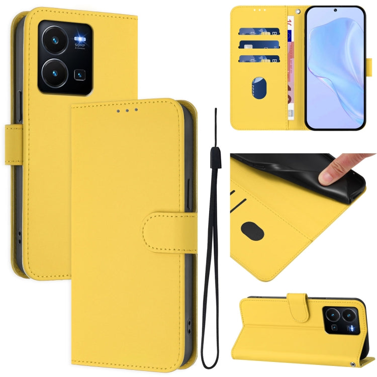Skin Feel Solid Color Leather Phone Case with Lanyard, For vivo Y35 4G Global / Y22S 4G Global, For vivo Y55S 2023 5G / Y55 5G Global
