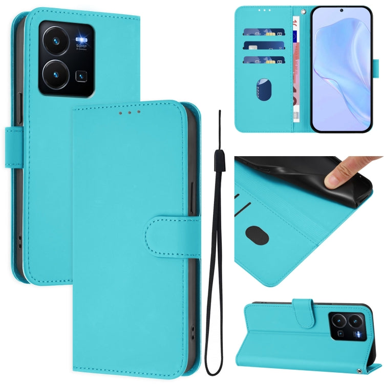 Skin Feel Solid Color Leather Phone Case with Lanyard, For vivo Y35 4G Global / Y22S 4G Global, For vivo Y55S 2023 5G / Y55 5G Global