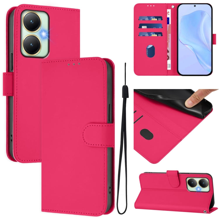 Skin Feel Solid Color Leather Phone Case with Lanyard, For vivo Y17 / Y15 / Y12 / Y11, For vivo Y27 4G 2023 Global