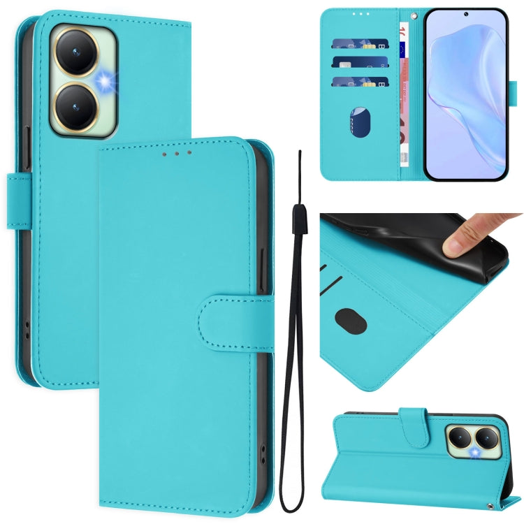 Skin Feel Solid Color Leather Phone Case with Lanyard, For vivo Y17 / Y15 / Y12 / Y11, For vivo Y27 4G 2023 Global