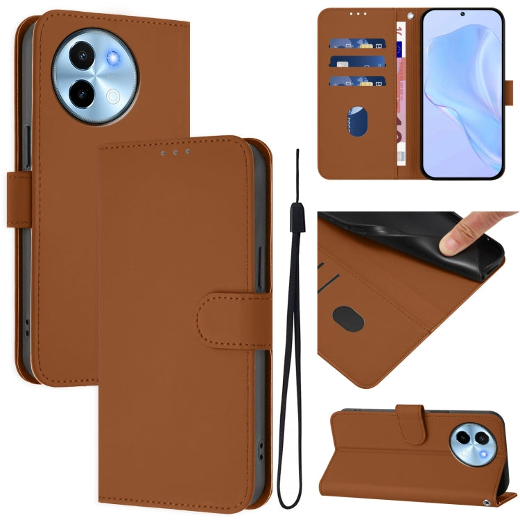 Skin Feel Solid Color Leather Phone Case with Lanyard, For vivo Y38 5G / Y200i Global, For vivo iQOO Z9X