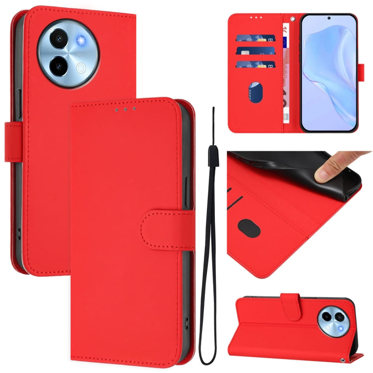 Skin Feel Solid Color Leather Phone Case with Lanyard, For vivo Y38 5G / Y200i Global, For vivo iQOO Z9X