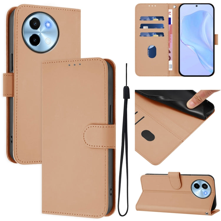 Skin Feel Solid Color Leather Phone Case with Lanyard, For vivo Y38 5G / Y200i Global, For vivo iQOO Z9X