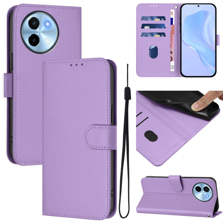 Skin Feel Solid Color Leather Phone Case with Lanyard, For vivo Y38 5G / Y200i Global, For vivo iQOO Z9X