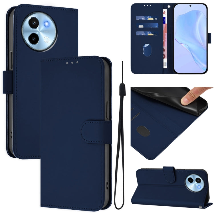 Skin Feel Solid Color Leather Phone Case with Lanyard, For vivo Y38 5G / Y200i Global, For vivo iQOO Z9X