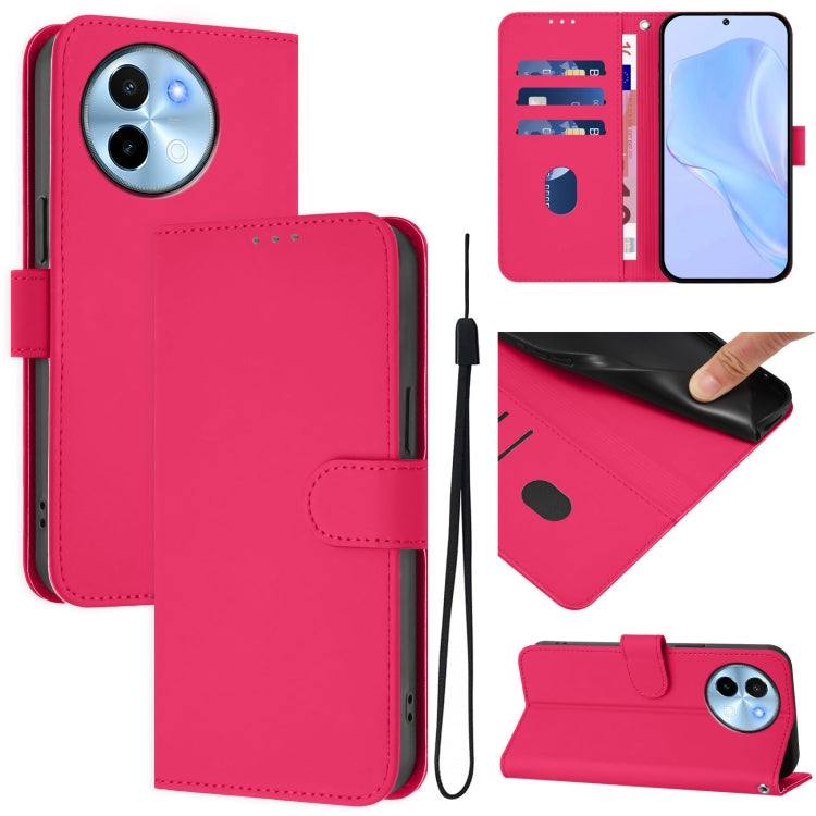 Skin Feel Solid Color Leather Phone Case with Lanyard, For vivo Y38 5G / Y200i Global, For vivo iQOO Z9X