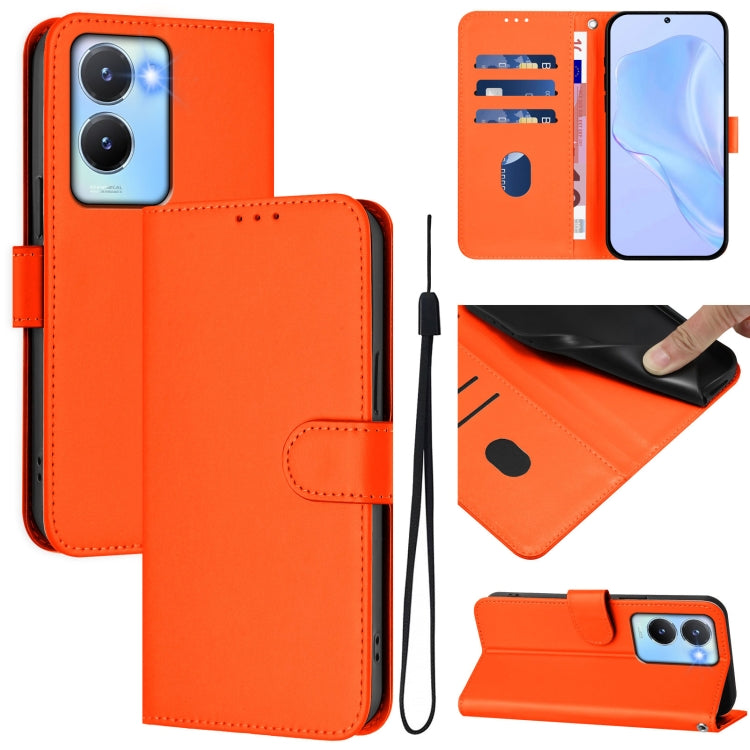 Skin Feel Solid Color Leather Phone Case with Lanyard, For vivo Y02A 4G / Y02 4G / Y11 2023, For vivo Y56 5G Global / Y16 4G Global