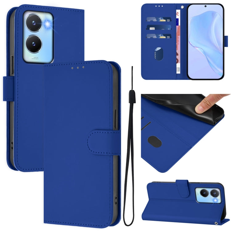 Skin Feel Solid Color Leather Phone Case with Lanyard, For vivo Y02A 4G / Y02 4G / Y11 2023, For vivo Y56 5G Global / Y16 4G Global