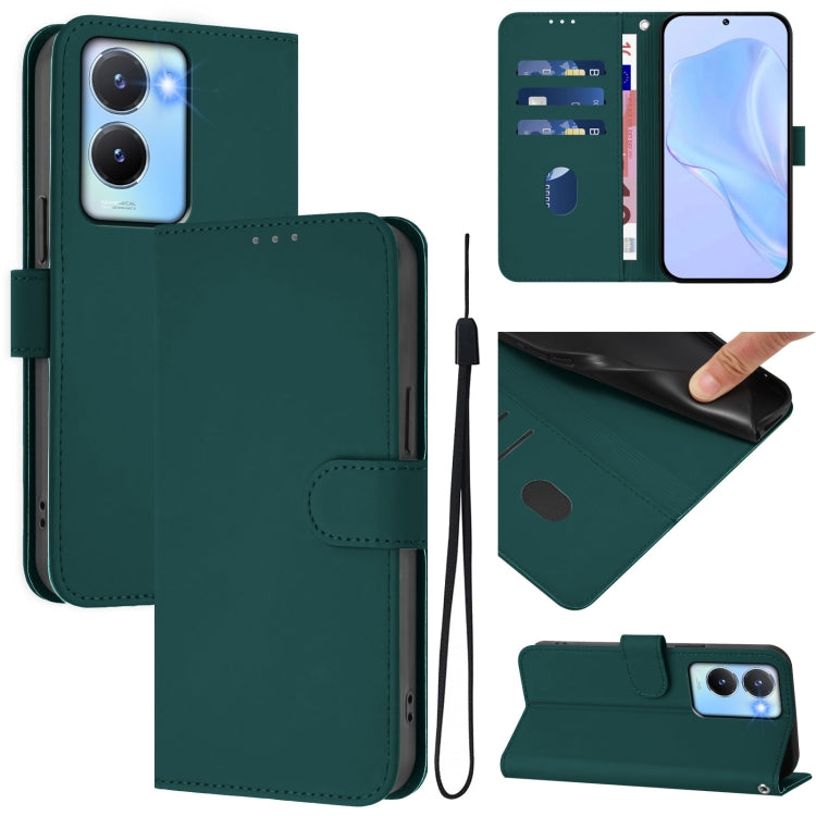 Skin Feel Solid Color Leather Phone Case with Lanyard, For vivo Y02A 4G / Y02 4G / Y11 2023, For vivo Y56 5G Global / Y16 4G Global