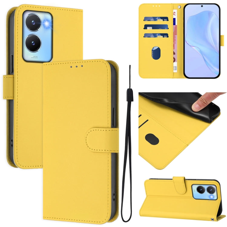Skin Feel Solid Color Leather Phone Case with Lanyard, For vivo Y02A 4G / Y02 4G / Y11 2023, For vivo Y56 5G Global / Y16 4G Global