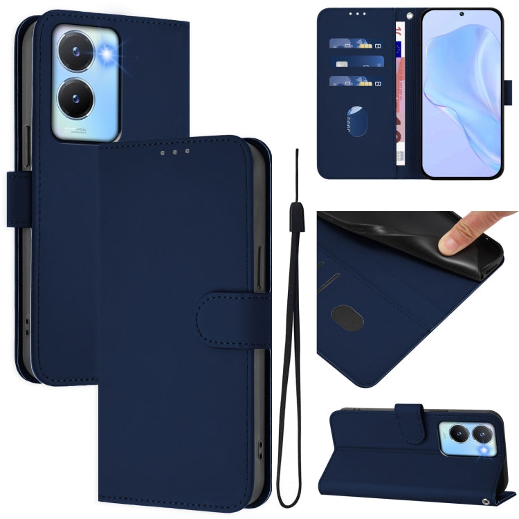 Skin Feel Solid Color Leather Phone Case with Lanyard, For vivo Y02A 4G / Y02 4G / Y11 2023, For vivo Y56 5G Global / Y16 4G Global