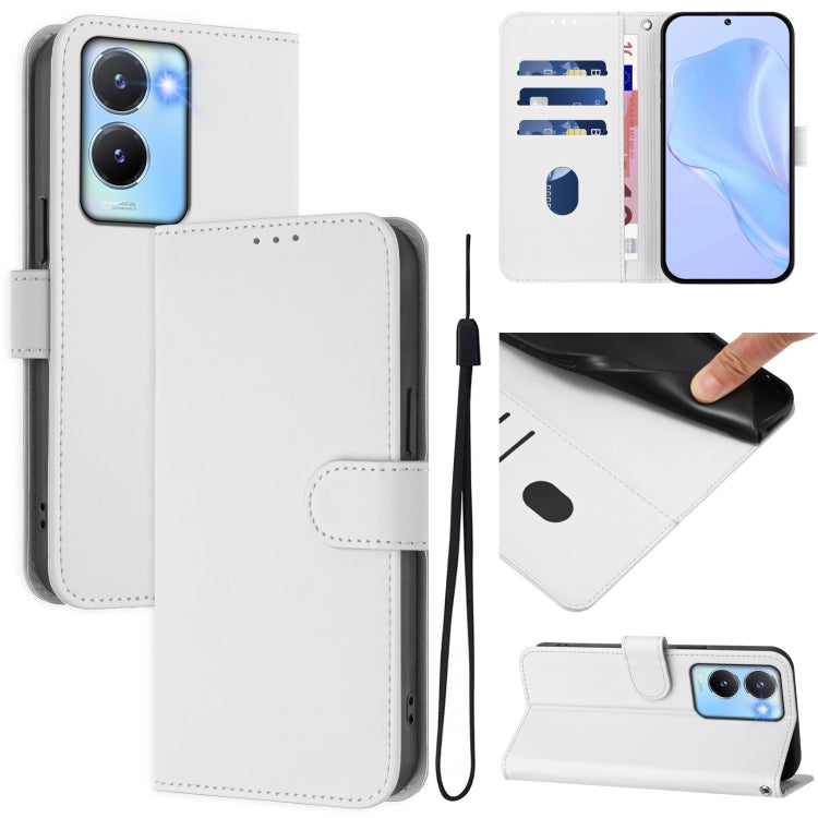 Skin Feel Solid Color Leather Phone Case with Lanyard, For vivo Y02A 4G / Y02 4G / Y11 2023, For vivo Y56 5G Global / Y16 4G Global