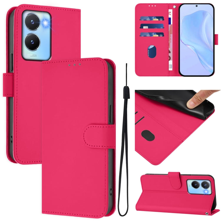 Skin Feel Solid Color Leather Phone Case with Lanyard, For vivo Y02A 4G / Y02 4G / Y11 2023, For vivo Y56 5G Global / Y16 4G Global