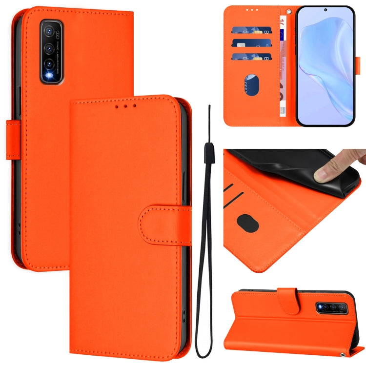 Skin Feel Solid Color Leather Phone Case with Lanyard, For vivo Y52S 5G / iQOO U3 / Y31S 5G, For vivo Y70S