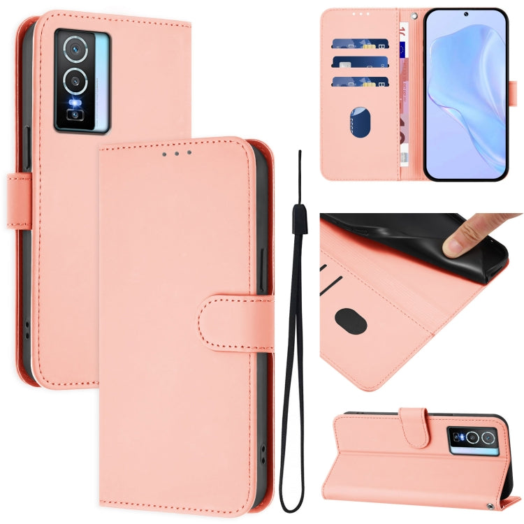 Skin Feel Solid Color Leather Phone Case with Lanyard, For vivo Y33S 4G Global / Y21 2021, For vivo Y76 5G