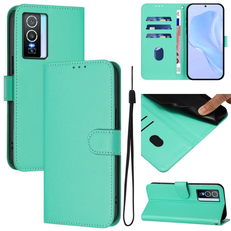 Skin Feel Solid Color Leather Phone Case with Lanyard, For vivo Y33S 4G Global / Y21 2021, For vivo Y76 5G