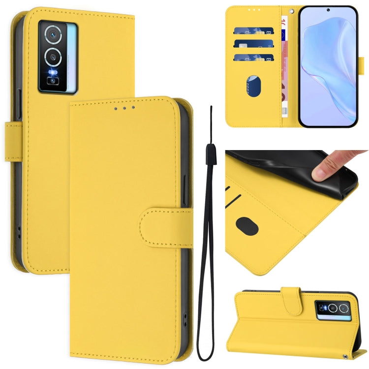 Skin Feel Solid Color Leather Phone Case with Lanyard, For vivo Y33S 4G Global / Y21 2021, For vivo Y76 5G