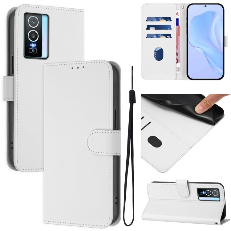 Skin Feel Solid Color Leather Phone Case with Lanyard, For vivo Y33S 4G Global / Y21 2021, For vivo Y76 5G
