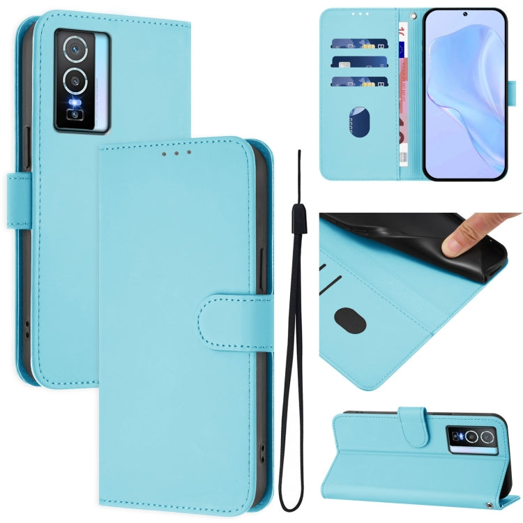 Skin Feel Solid Color Leather Phone Case with Lanyard, For vivo Y33S 4G Global / Y21 2021, For vivo Y76 5G