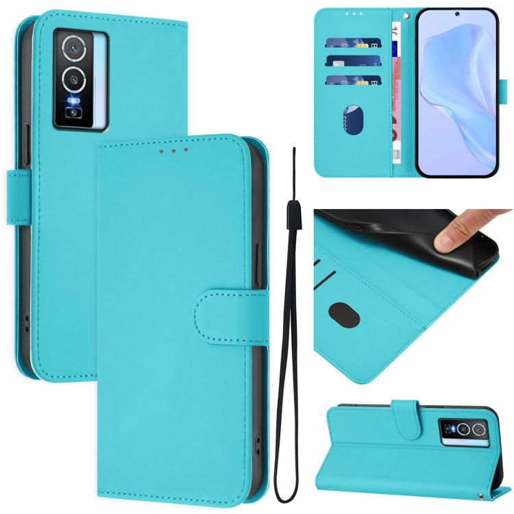 Skin Feel Solid Color Leather Phone Case with Lanyard, For vivo Y33S 4G Global / Y21 2021, For vivo Y76 5G