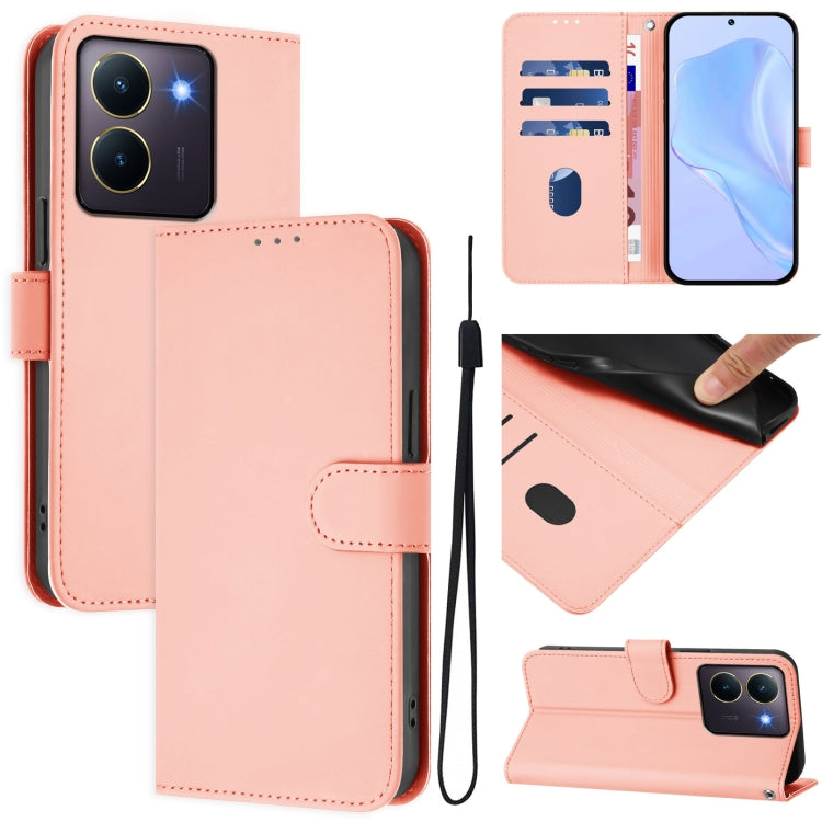 Skin Feel Solid Color Leather Phone Case with Lanyard, For vivo Y36 5G Global / Y36 4G Global, For vivo V29 5G Global / V29 Pro