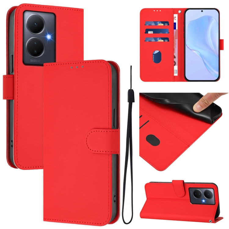Skin Feel Solid Color Leather Phone Case with Lanyard, For vivo Y17S 4G Global, For vivo Y78 5G Global / V29 Lite