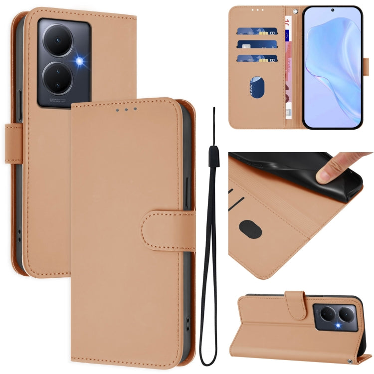 Skin Feel Solid Color Leather Phone Case with Lanyard, For vivo Y17S 4G Global, For vivo Y78 5G Global / V29 Lite