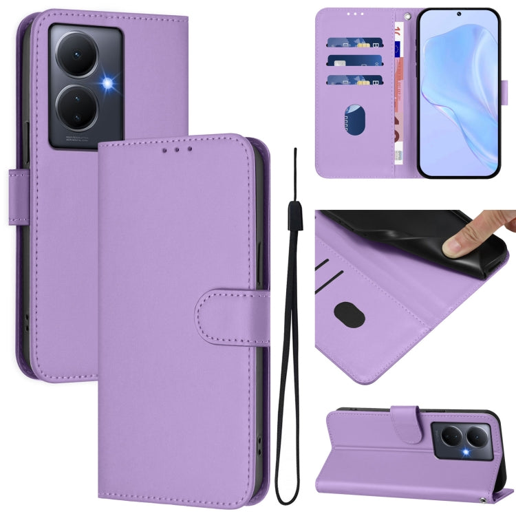 Skin Feel Solid Color Leather Phone Case with Lanyard, For vivo Y17S 4G Global, For vivo Y78 5G Global / V29 Lite