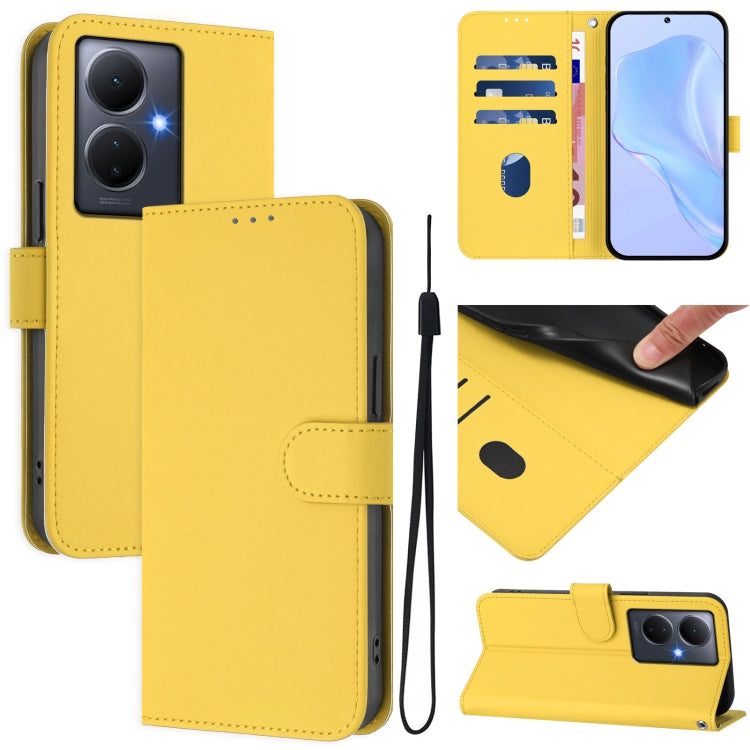 Skin Feel Solid Color Leather Phone Case with Lanyard, For vivo Y17S 4G Global, For vivo Y78 5G Global / V29 Lite