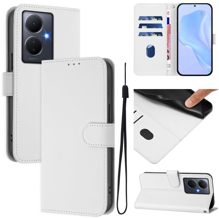Skin Feel Solid Color Leather Phone Case with Lanyard, For vivo Y17S 4G Global, For vivo Y78 5G Global / V29 Lite