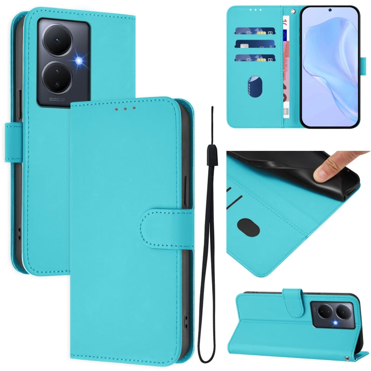 Skin Feel Solid Color Leather Phone Case with Lanyard, For vivo Y17S 4G Global, For vivo Y78 5G Global / V29 Lite