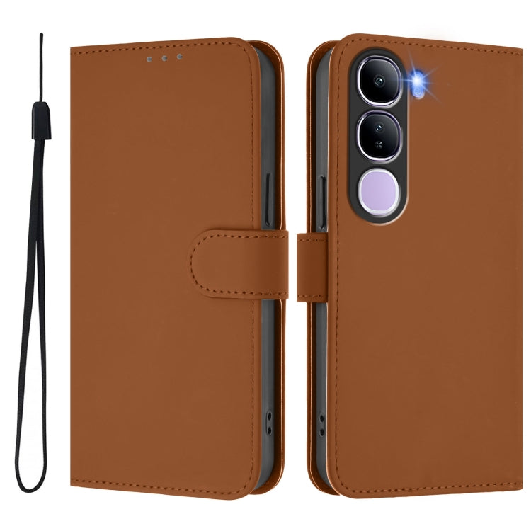 Skin Feel Solid Color Leather Phone Case with Lanyard, For vivo V40 Lite 5G IDN, For vivo V40E 5G India / iQOO Z9s 5G