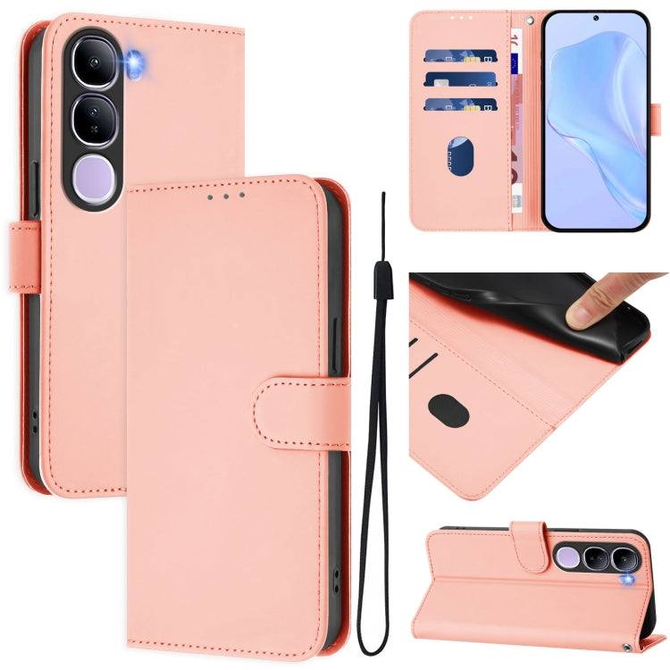 Skin Feel Solid Color Leather Phone Case with Lanyard, For vivo V40 Lite 5G IDN, For vivo V40E 5G India / iQOO Z9s 5G