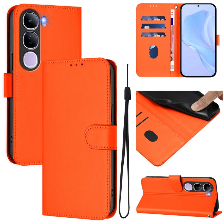 Skin Feel Solid Color Leather Phone Case with Lanyard, For vivo V40 Lite 5G IDN, For vivo V40E 5G India / iQOO Z9s 5G