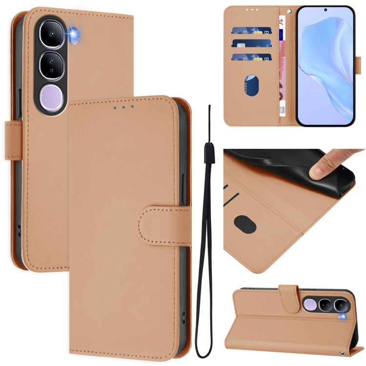 Skin Feel Solid Color Leather Phone Case with Lanyard, For vivo V40 Lite 5G IDN, For vivo V40E 5G India / iQOO Z9s 5G